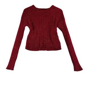 JW Style Long Sleeve Red Chenille Sweater Women’s Small Holiday Preppy Ribbed